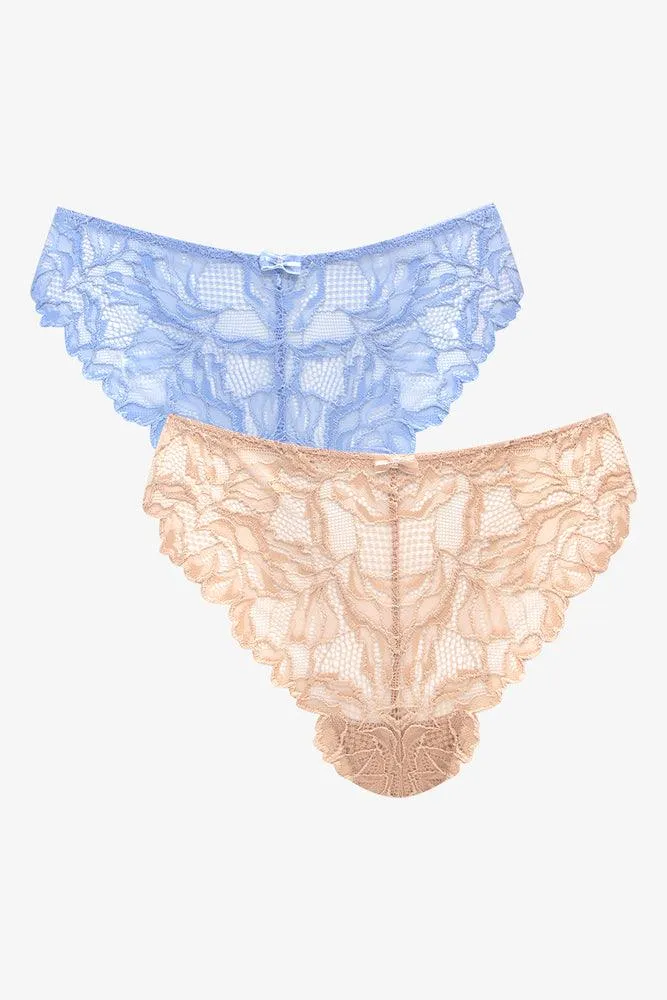 2 Pack Lace Thongs Blue & Natural