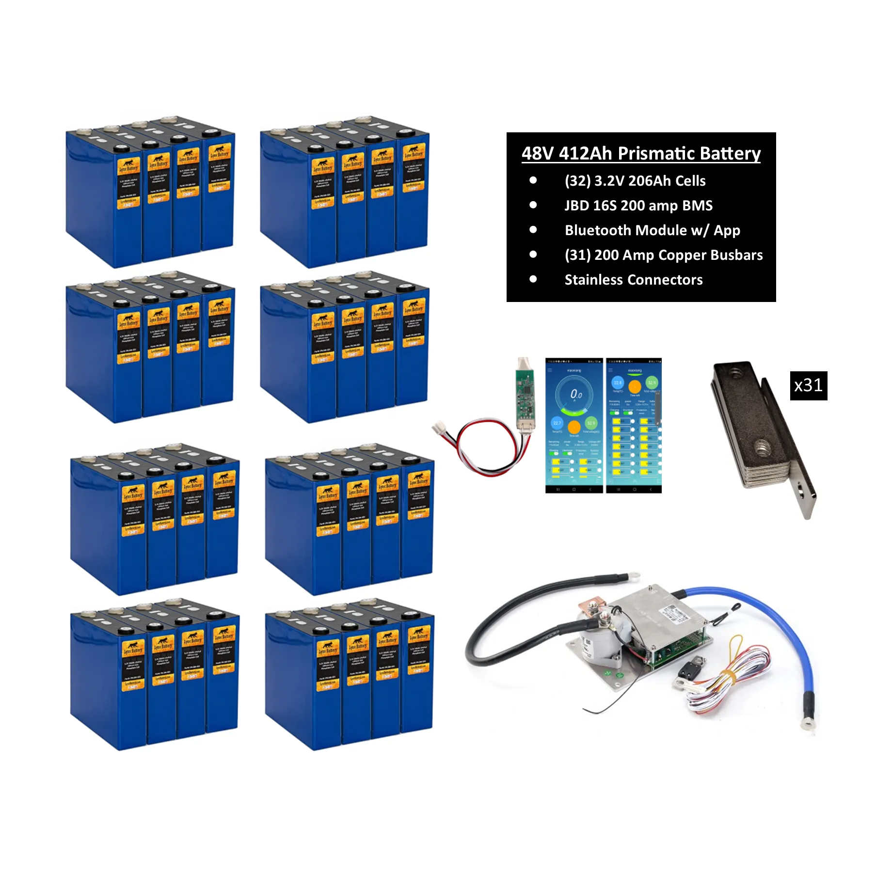 48V Lithium Iron Phosphate (LiFePO4) Battery Sets with 200A BMS