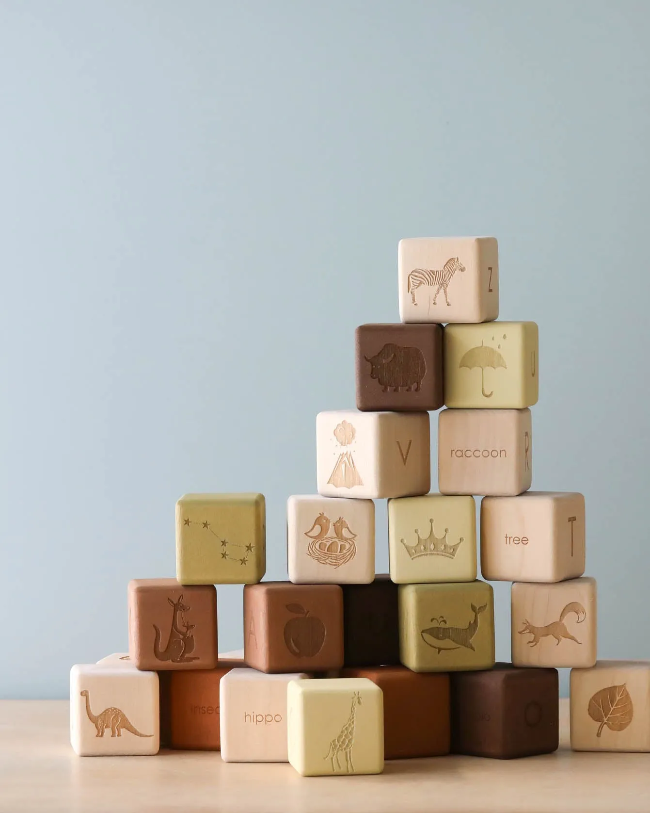 Alphabet Wooden Blocks - Olive