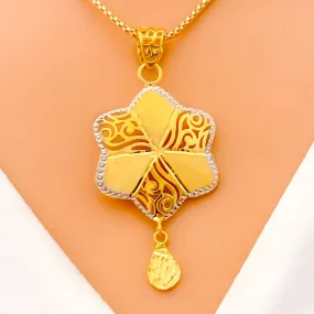 Alternating Filigree Flower 22K Gold Pendant Set