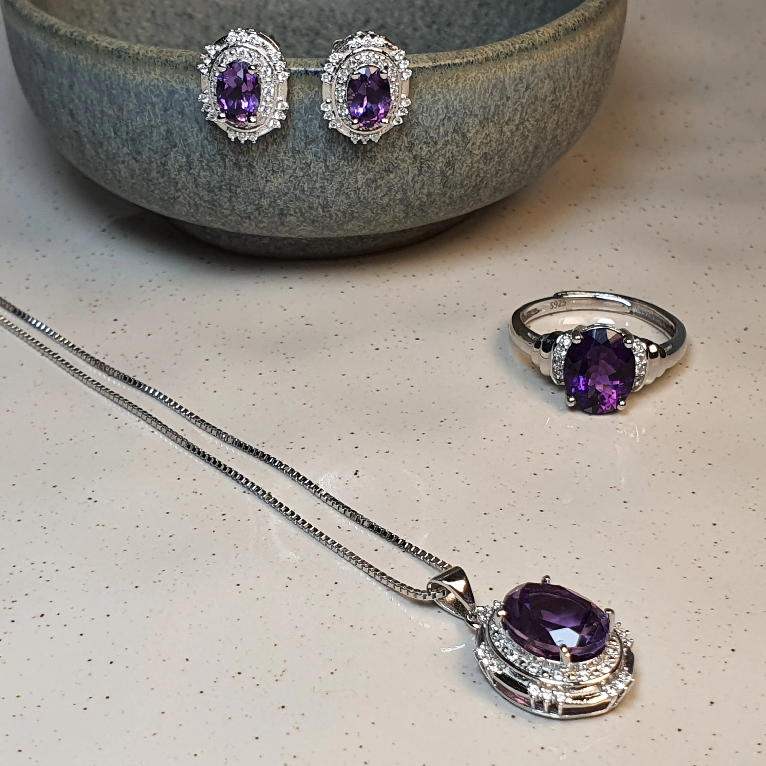 Amethyst Gemstone Jewellery set, Sterling Silver