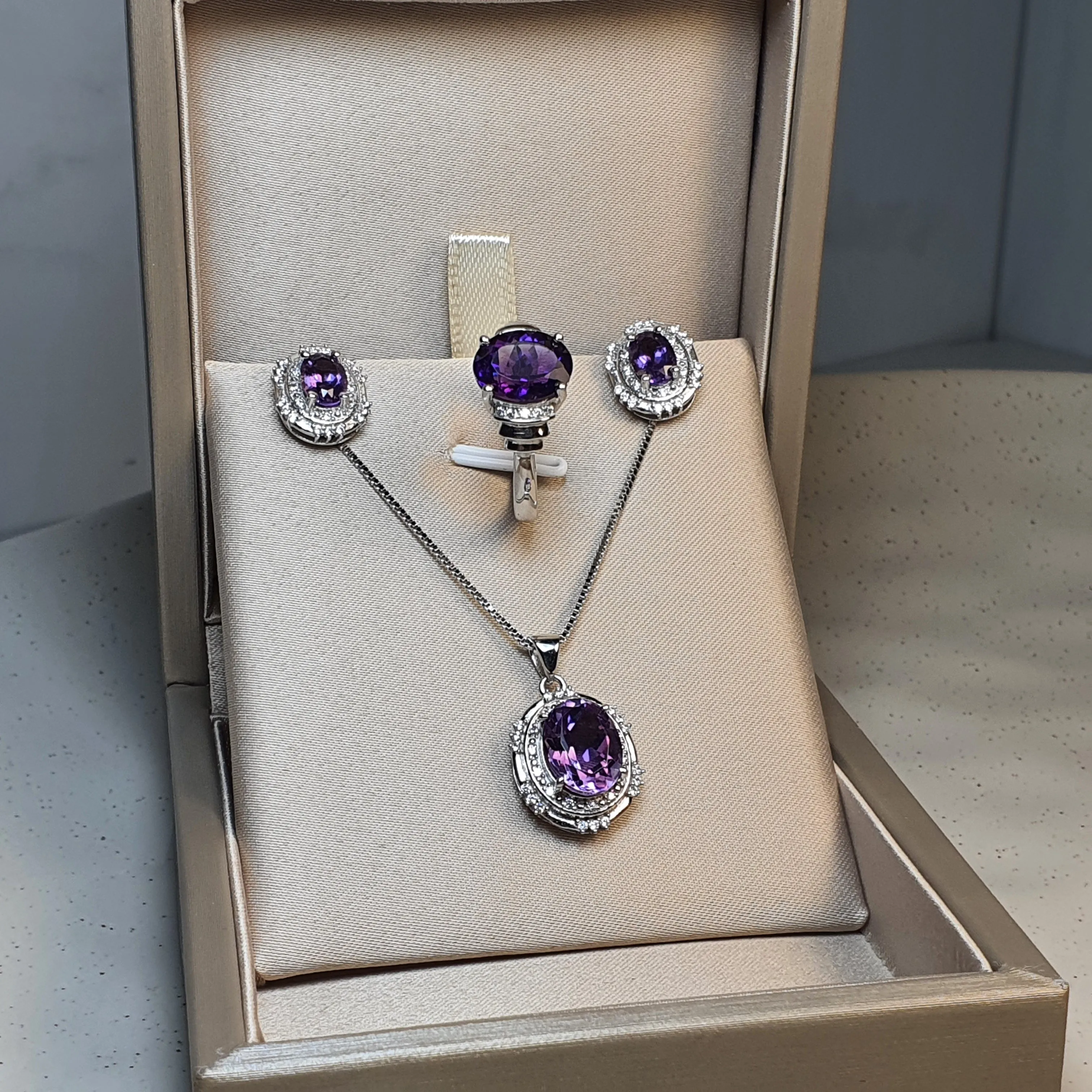 Amethyst Gemstone Jewellery set, Sterling Silver