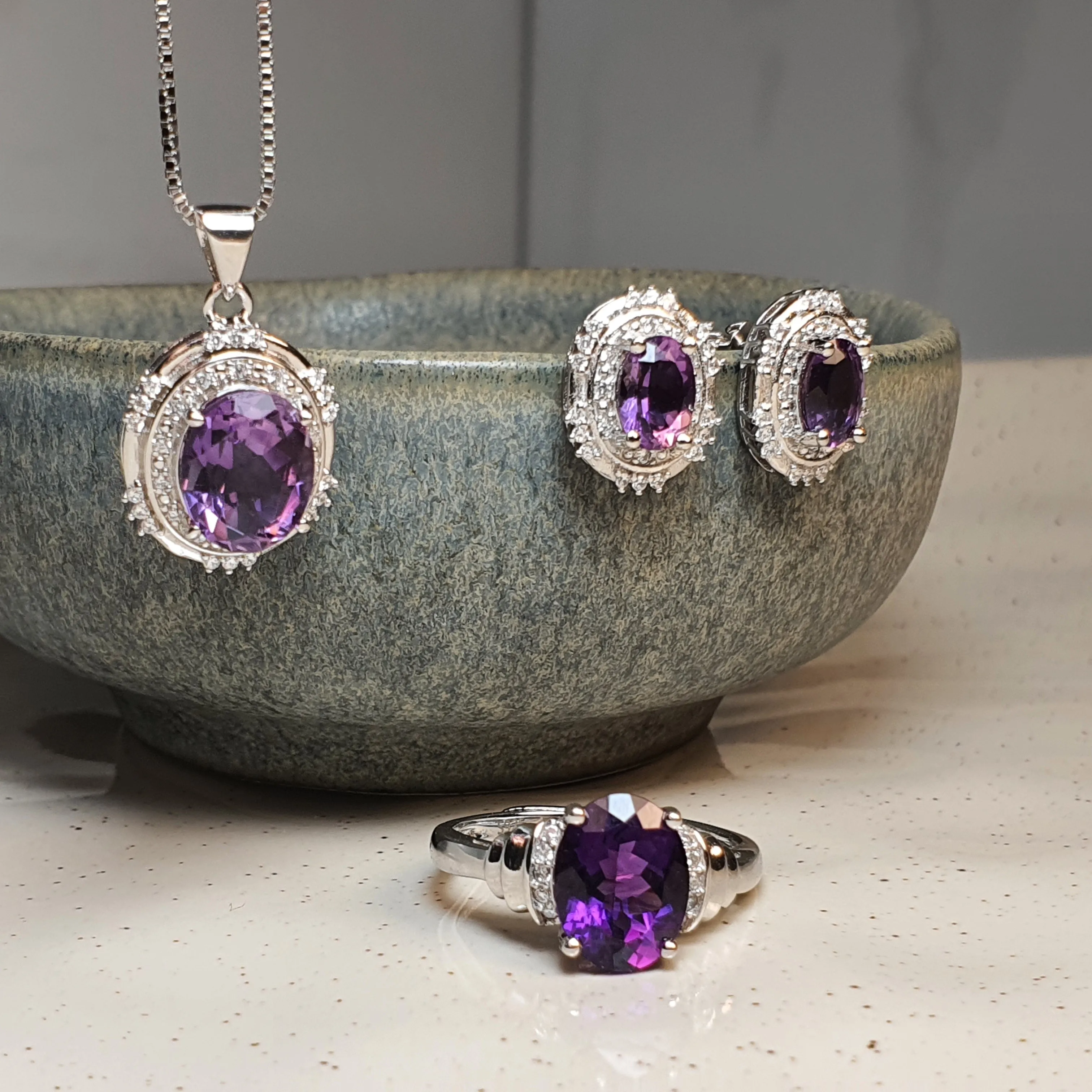 Amethyst Gemstone Jewellery set, Sterling Silver