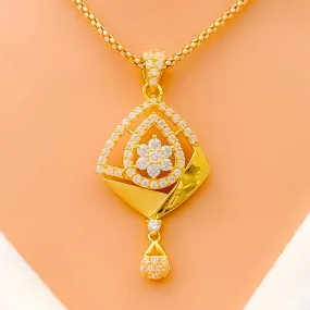 Attractive Asymmetrical 22k Gold CZ Pendant Set