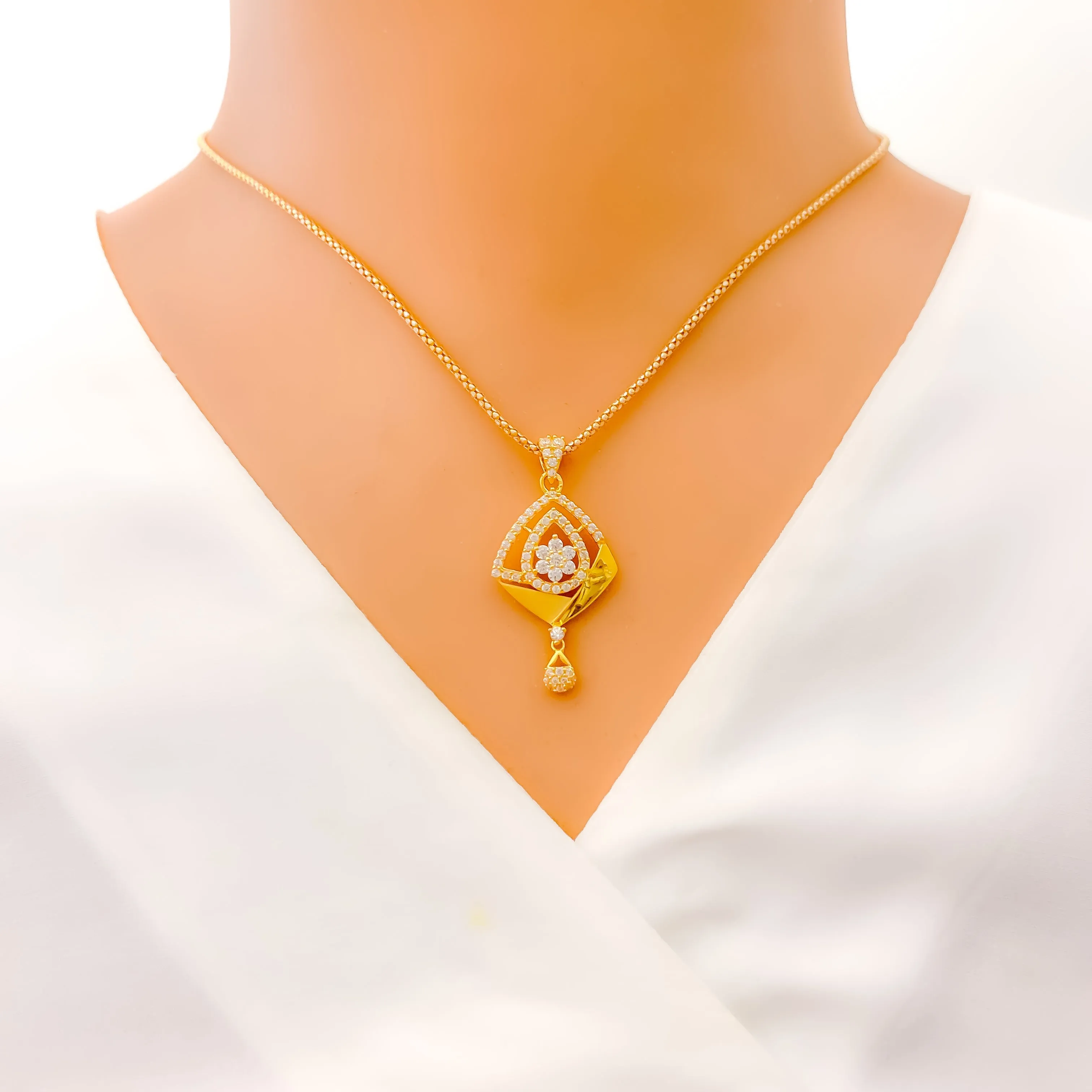 Attractive Asymmetrical 22k Gold CZ Pendant Set