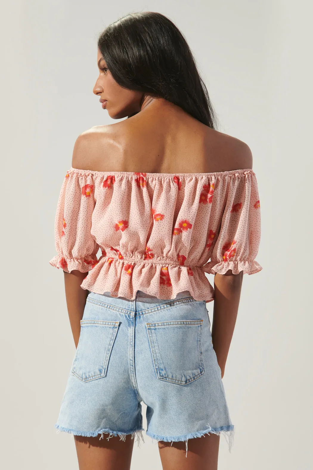 Besame Floral Edith Off the Shoulder Ruffle Top