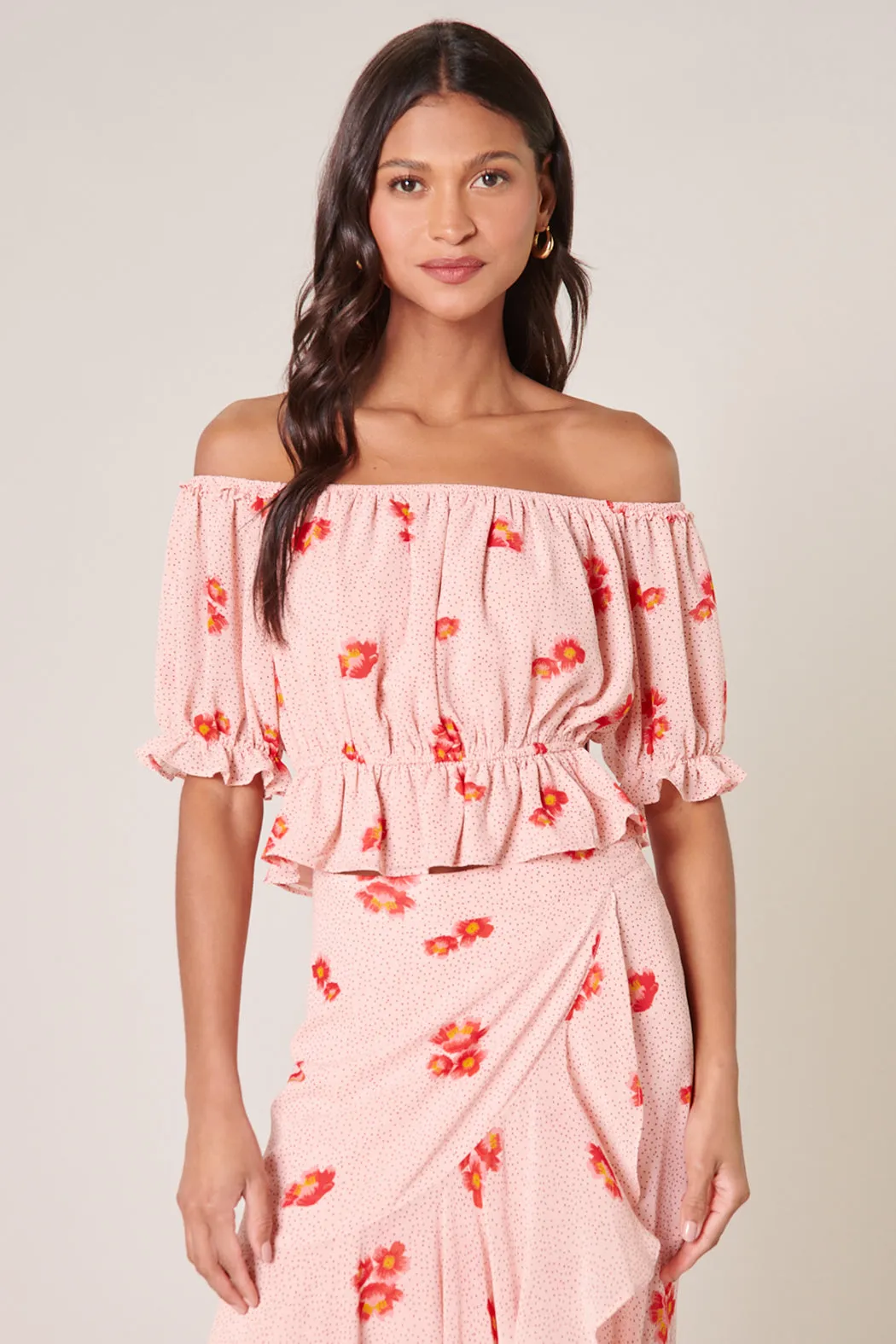 Besame Floral Edith Off the Shoulder Ruffle Top