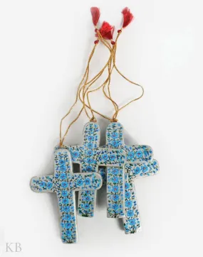 Blue Floret Paper Mache Latin Cross (Set of 4)