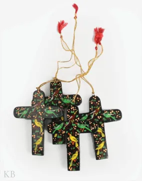 Five Bird Black Paper Mache Latin Cross (Set of 4)