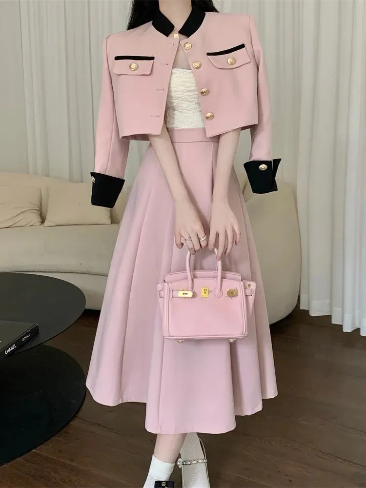 Getadme High Quality Small Fragrance Two Piece Set Women Short Jacket Coat   Long Skirt Suits Korean Elegant Fashion OL 2 Piece Sets