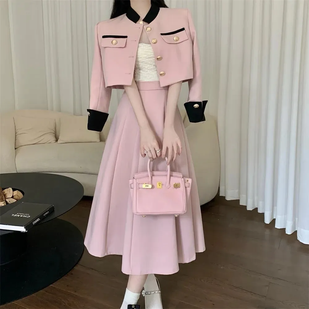 Getadme High Quality Small Fragrance Two Piece Set Women Short Jacket Coat   Long Skirt Suits Korean Elegant Fashion OL 2 Piece Sets