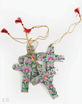 Glittery Silver Flowery Paper Mache Latin Cross (Set of 4)