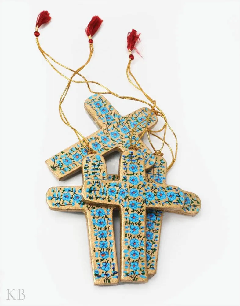 Golden Floral Paper Mache Latin Cross (Set of 4)