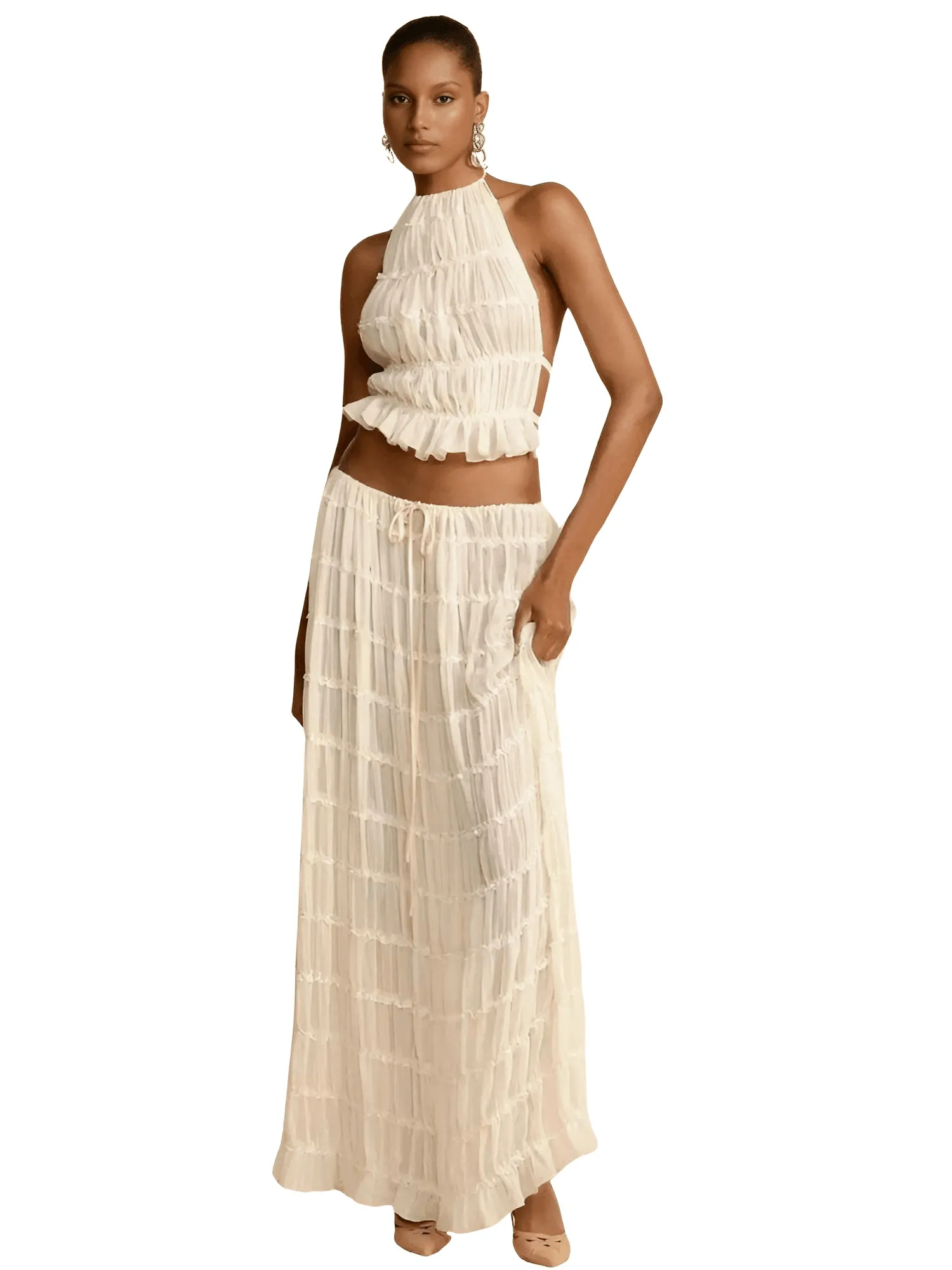 Long Skirt Set Women Backless - Backless Crop Top   Maxi Skirt 2-Piece Set