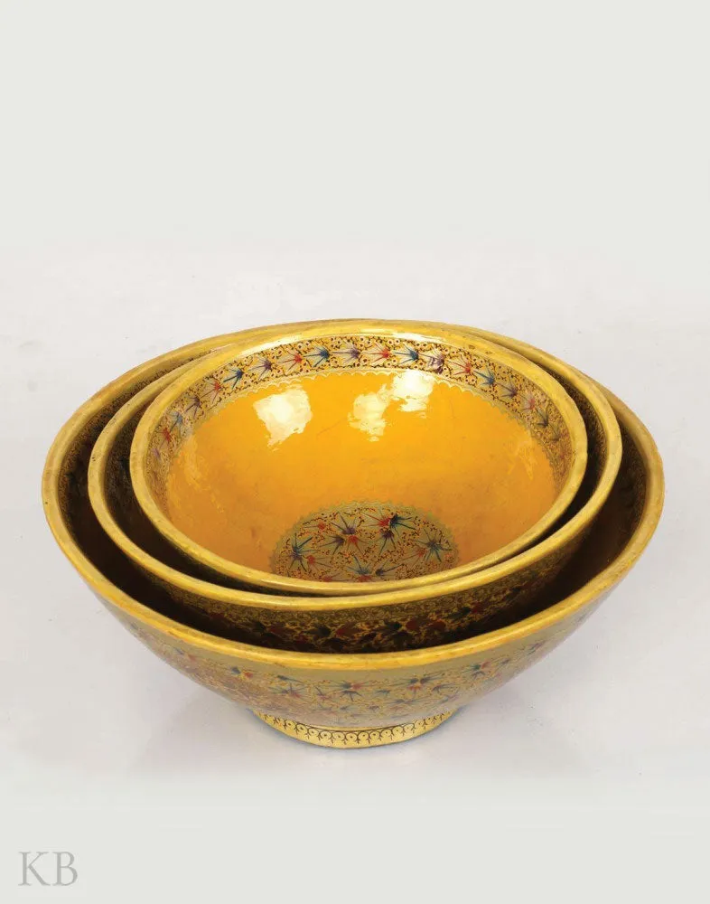 Mustard Handcrafted Paper Mache Bowl (Set of 3)