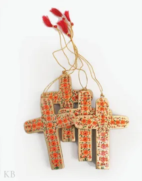 Orange Floret Paper Mache Latin Cross (Set of 4)