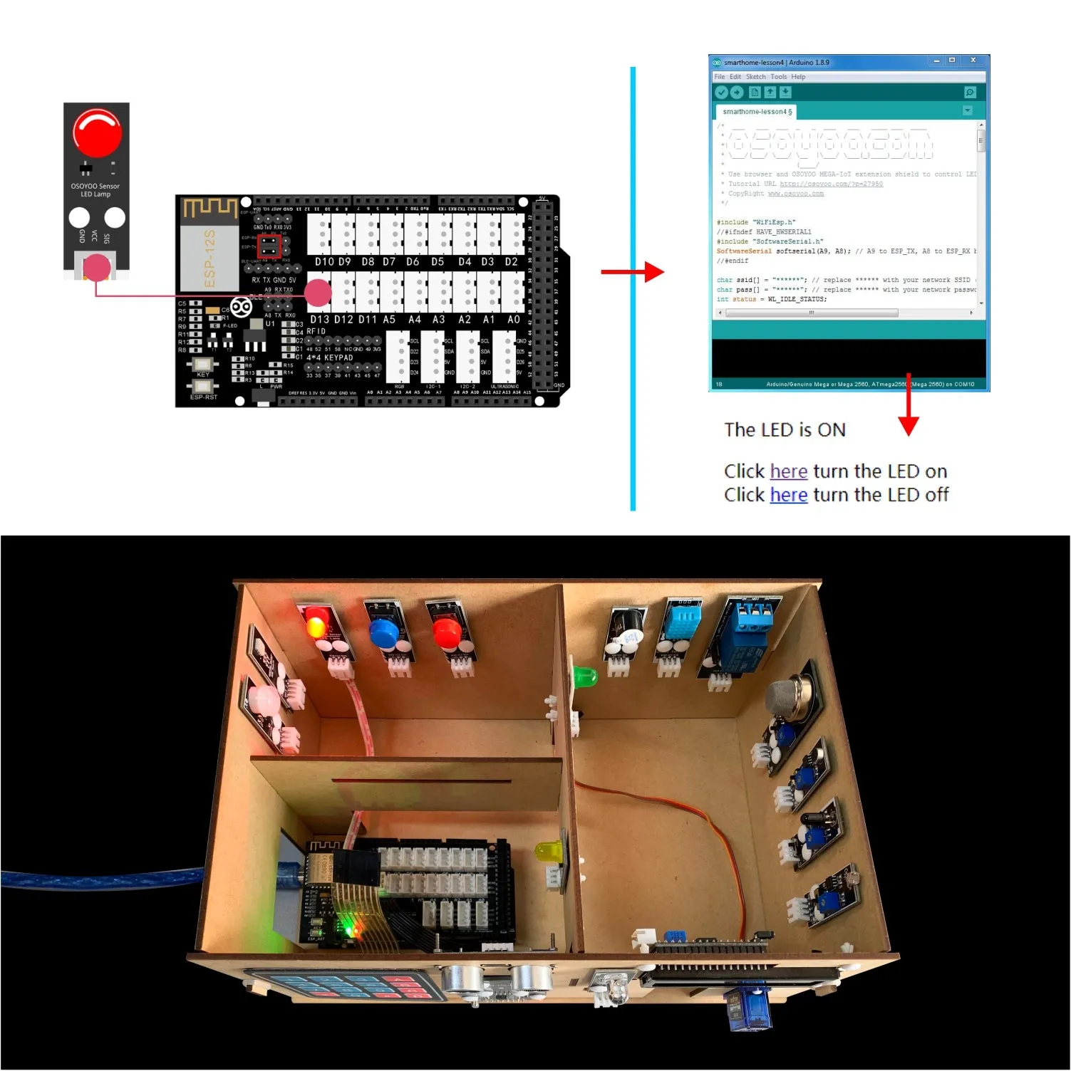 OSOYOO IoT Wooden House Learner Kit for Arduino MEGA2560, Smart Home Electronic STEM Starter Set, Learning Internet of Things