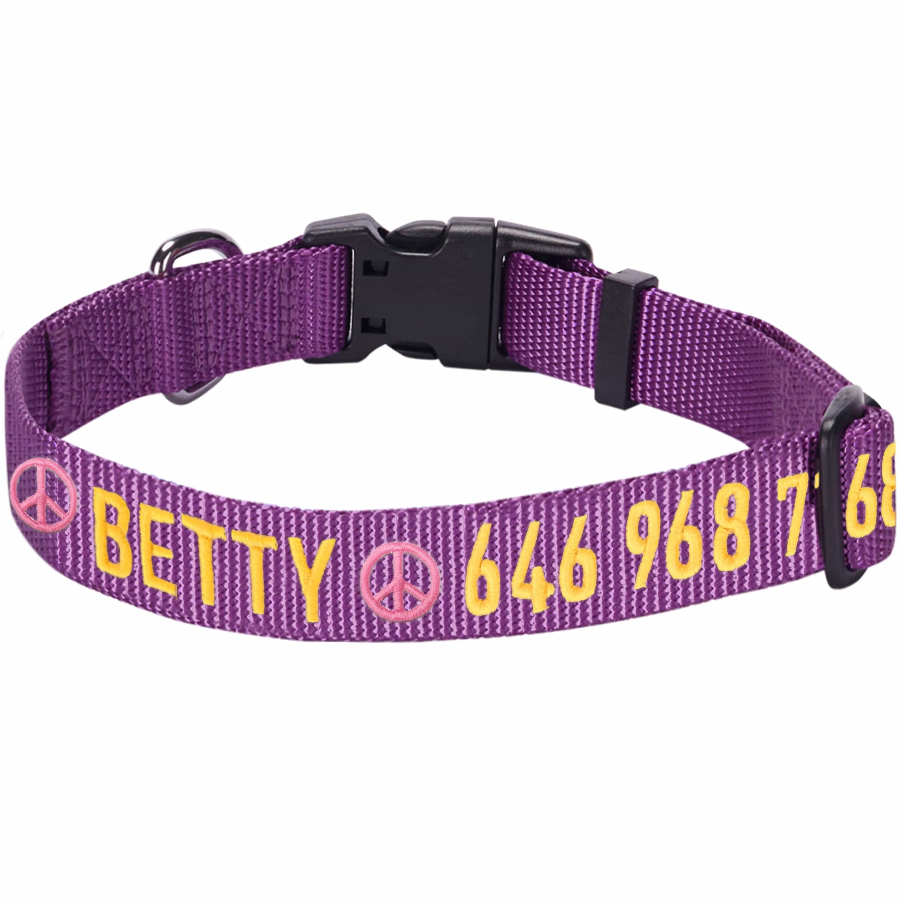 Personalized Dog Collar with Pet Name and Phone, Purple