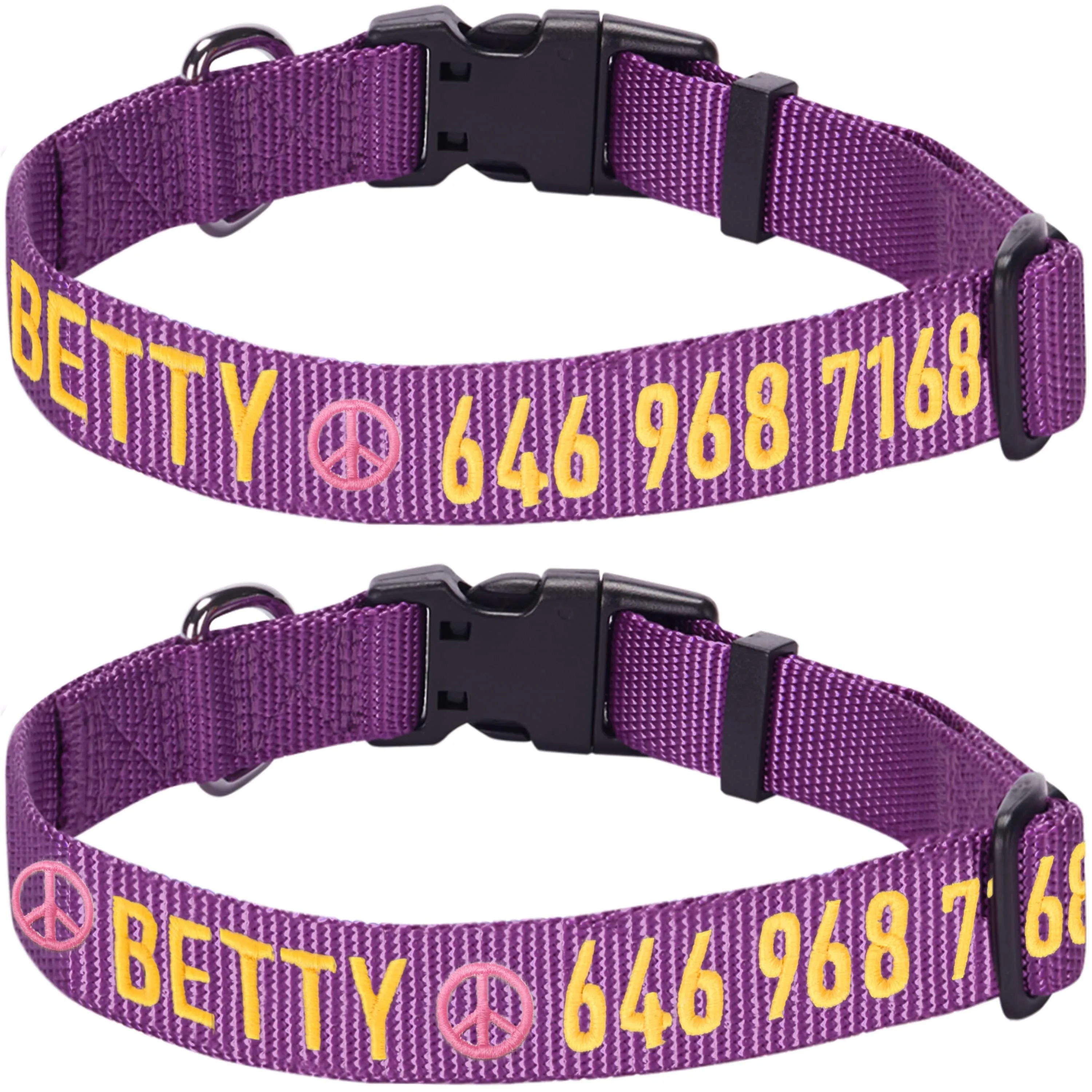 Personalized Dog Collar with Pet Name and Phone, Purple