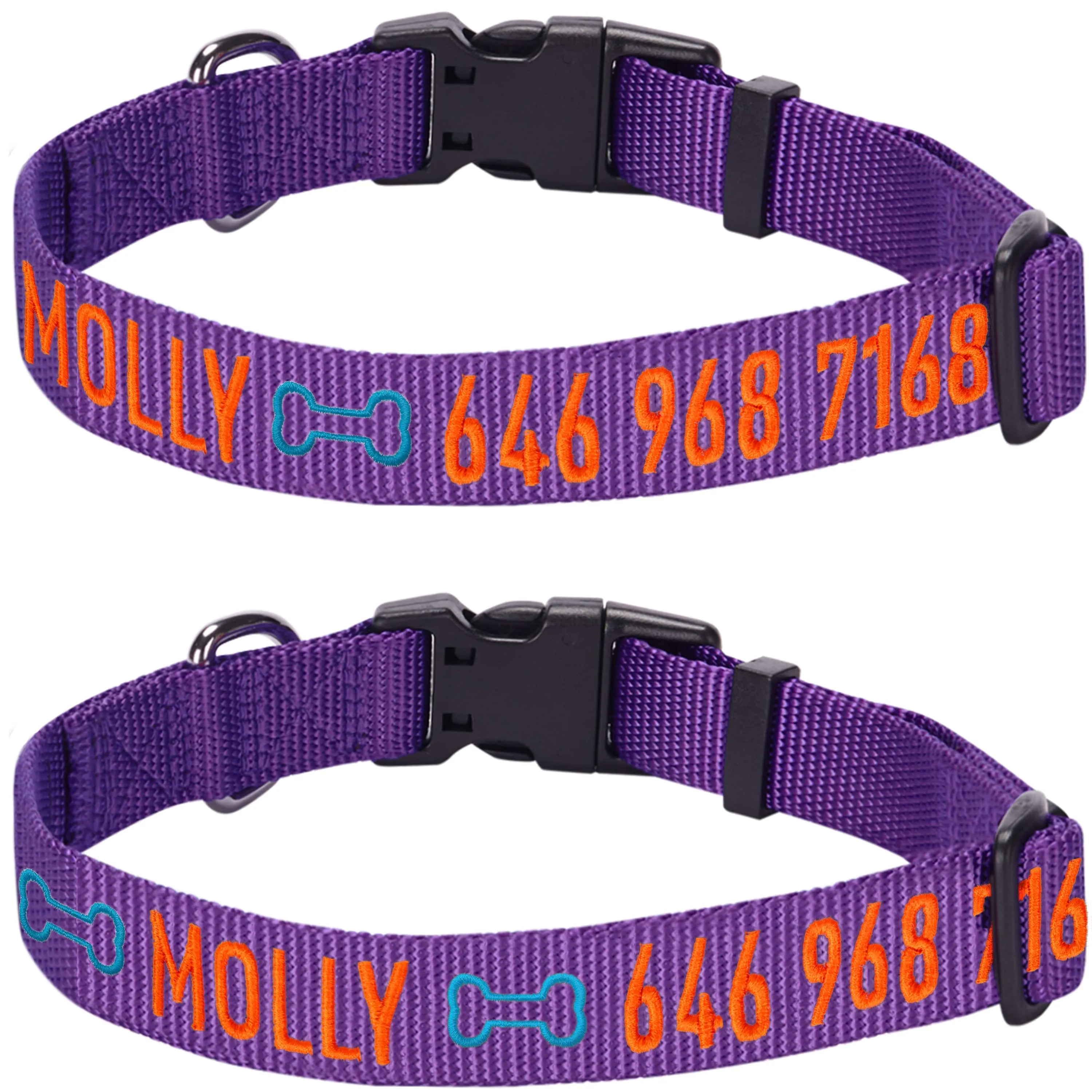 Personalized Dog Collar with Pet Name and Phone, Purple