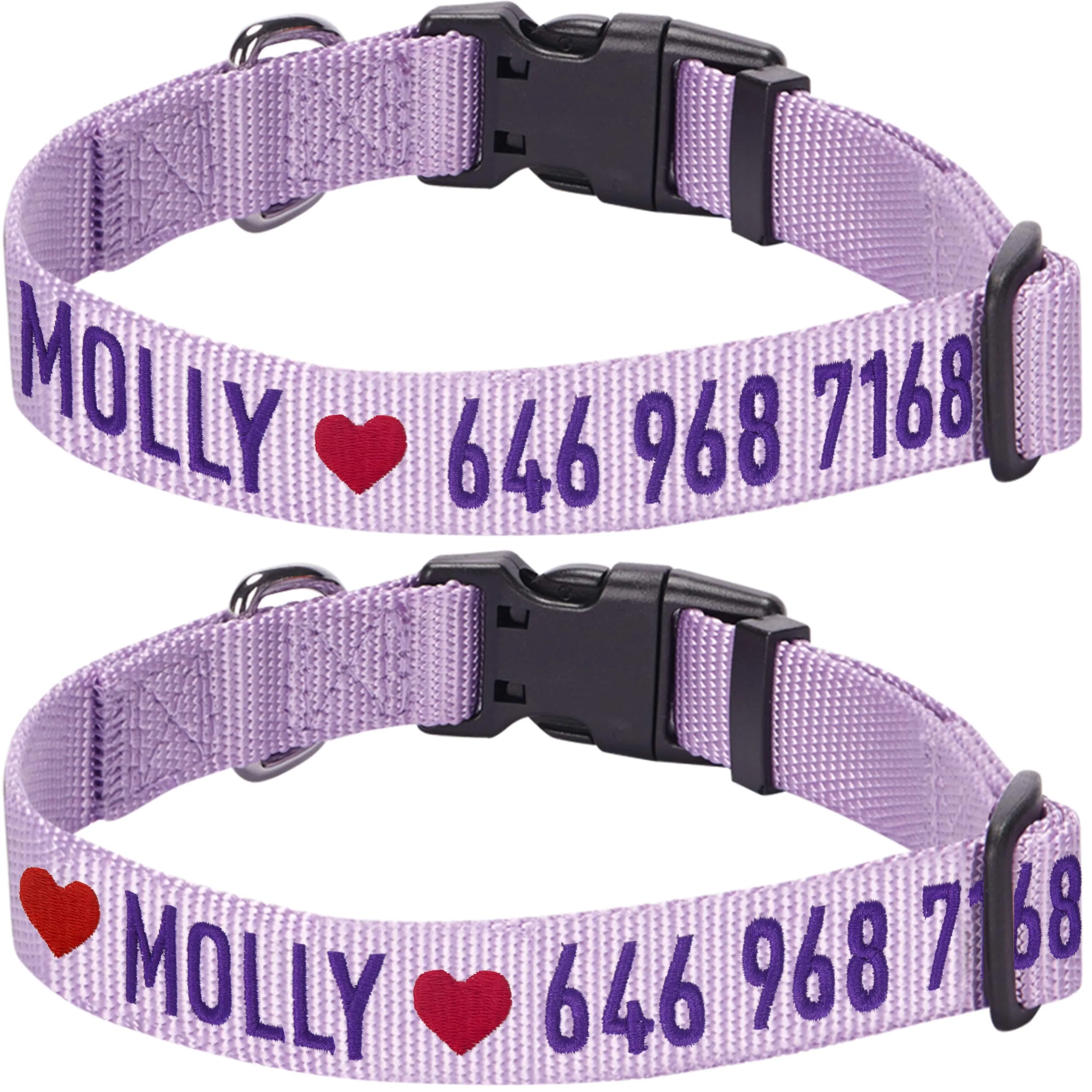 Personalized Dog Collar with Pet Name and Phone, Purple