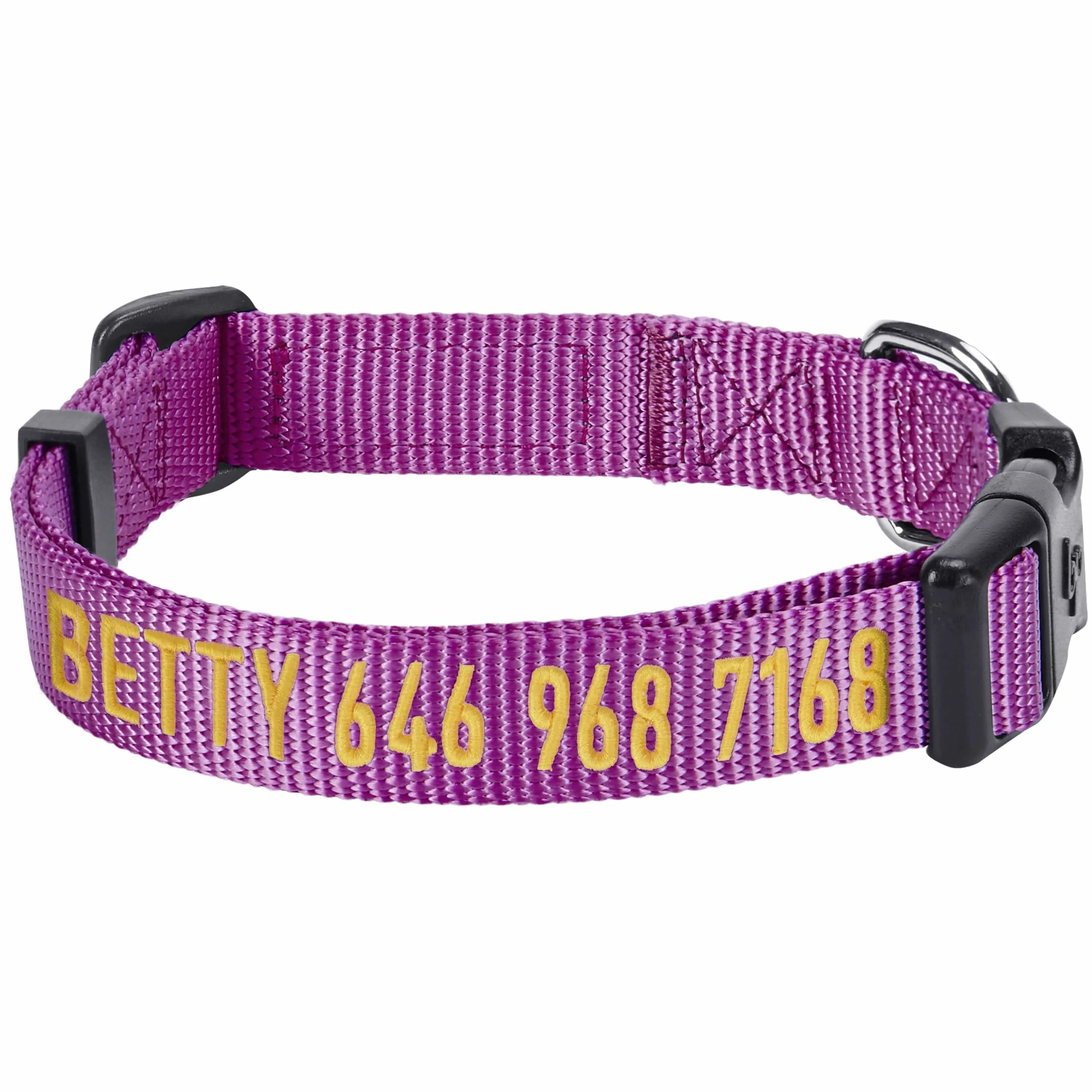 Personalized Dog Collar with Pet Name and Phone, Purple