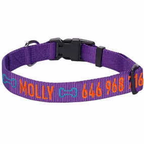 Personalized Dog Collar with Pet Name and Phone, Purple