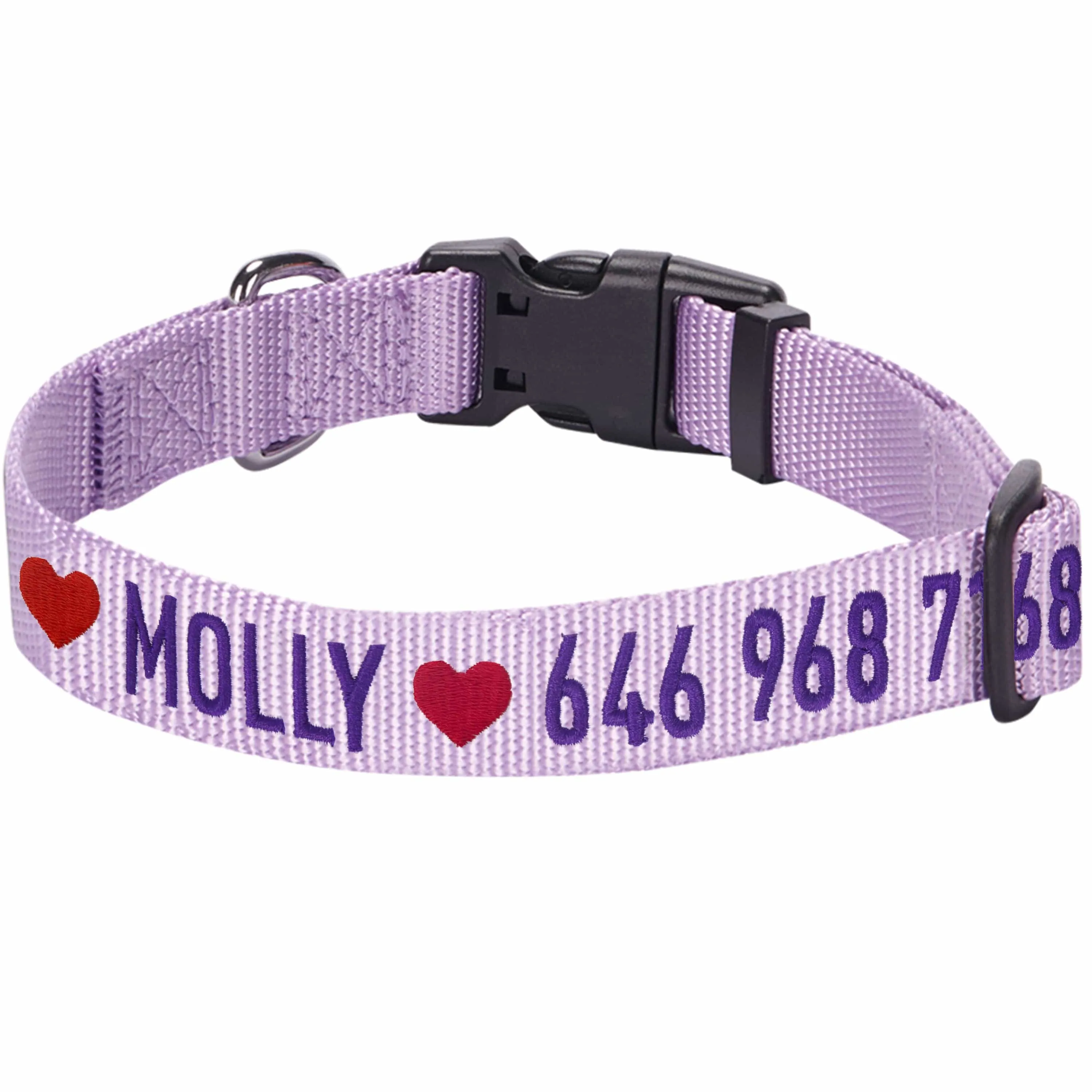 Personalized Dog Collar with Pet Name and Phone, Purple