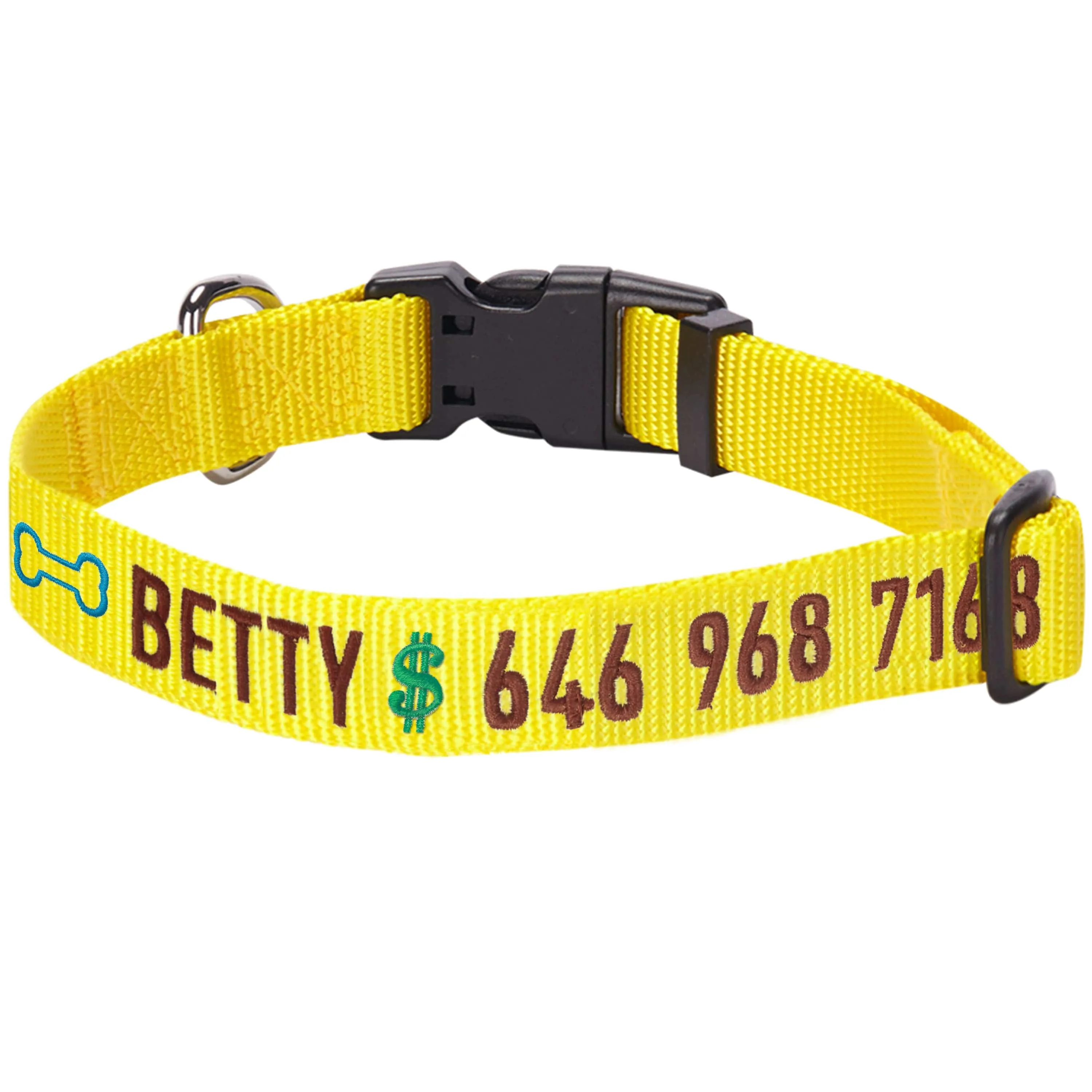 Personalized Dog Collar with Pet Name and Phone, Yellow