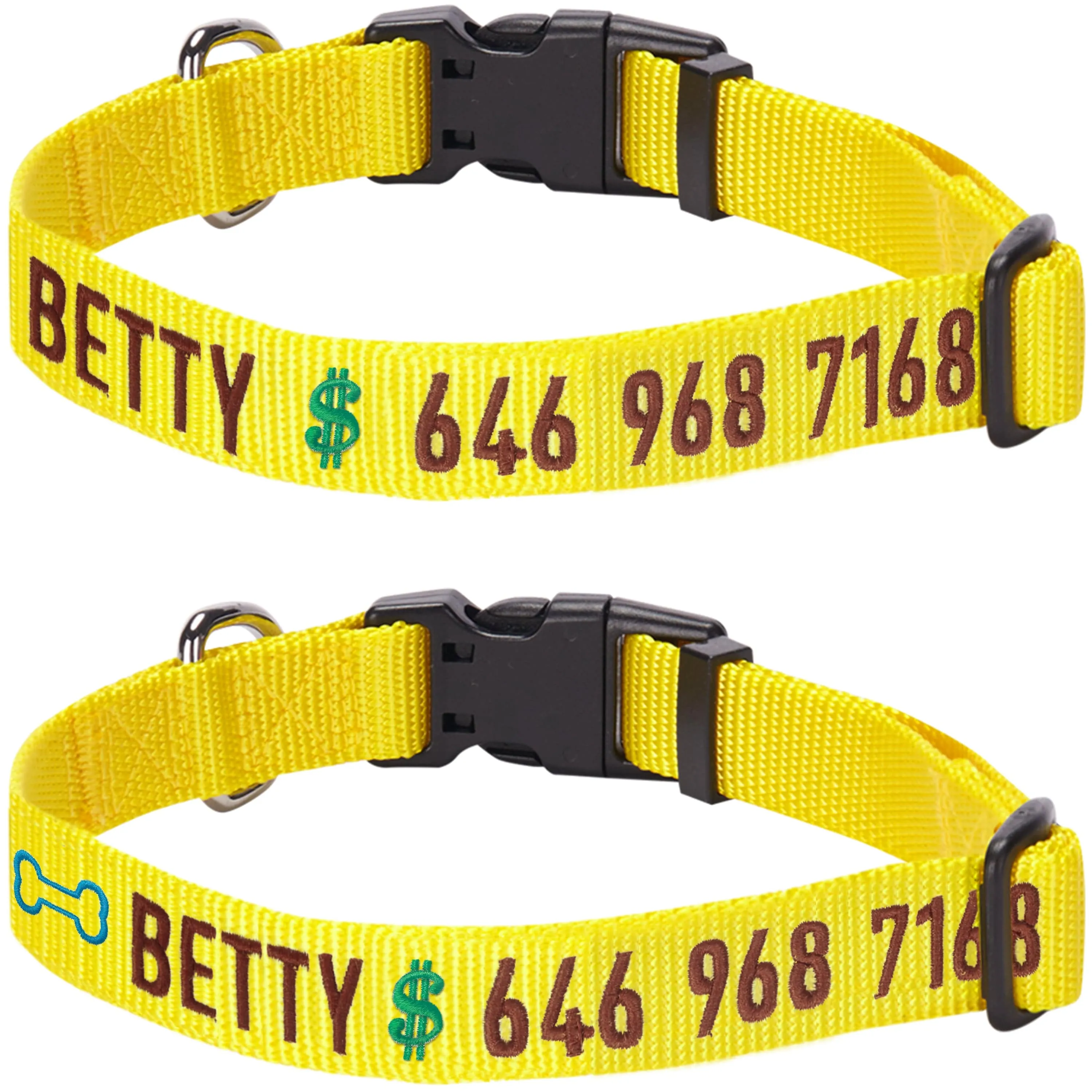 Personalized Dog Collar with Pet Name and Phone, Yellow