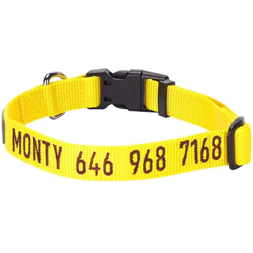 Personalized Dog Collar with Pet Name and Phone, Yellow