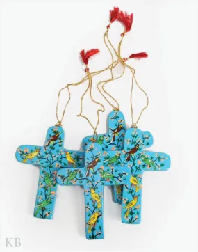 Sky Blue Bird Knot Paper Mache Latin Cross (Set of 4)