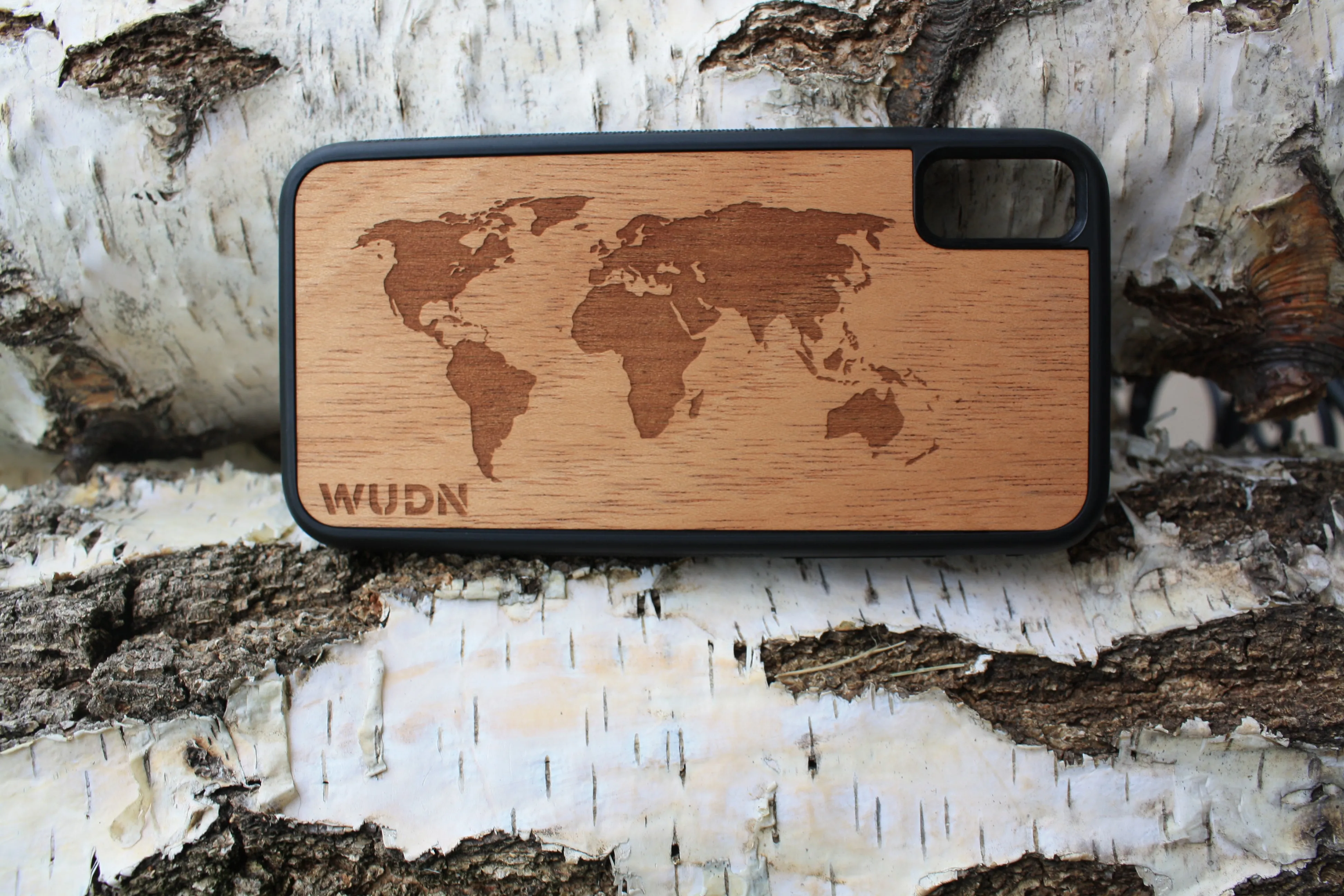 Slim Wooden iPhone Case (World Map Traveler in Mahogany)