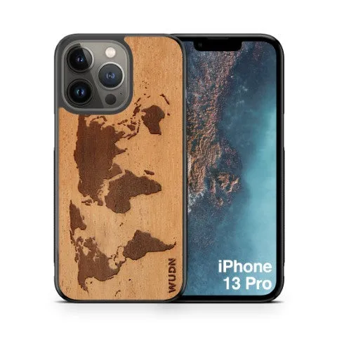 Slim Wooden iPhone Case (World Map Traveler in Mahogany)