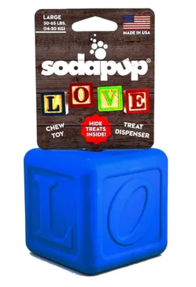 SODA PUP Love Cube Durable Rubber Chew Toy, Treat Dispenser, Reward Toy, Tug Toy, and Retrieving Toy