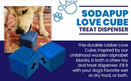 SODA PUP Love Cube Durable Rubber Chew Toy, Treat Dispenser, Reward Toy, Tug Toy, and Retrieving Toy