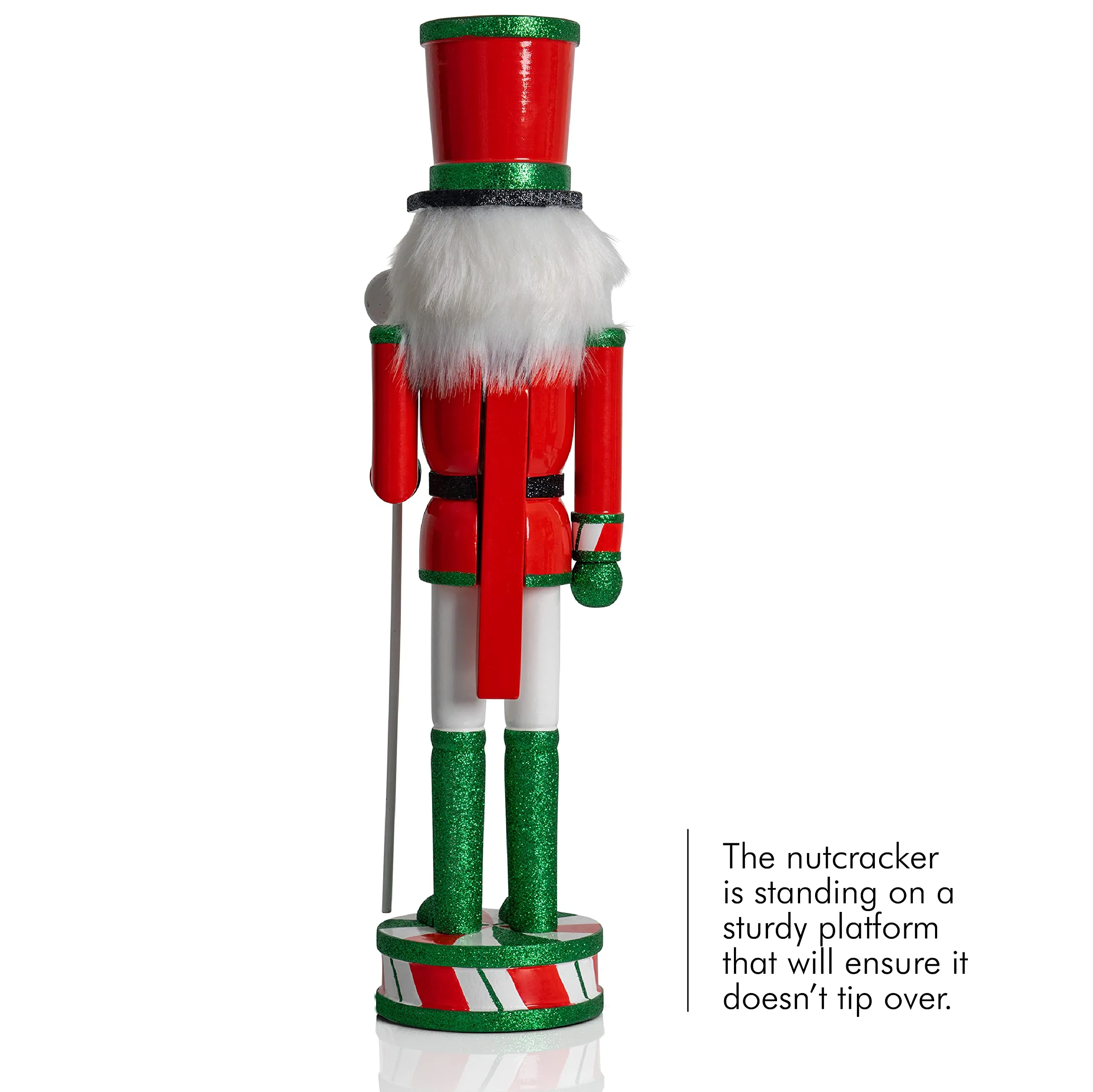 Wooden Peppermint Christmas Nutcracker - Red, White and Green Glitter Candy Themed Holiday Nut Cracker Doll Figure Toy Soldier Decorations